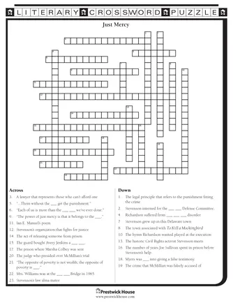 Just Mercy Free Crossword Puzzle Prestwick House
